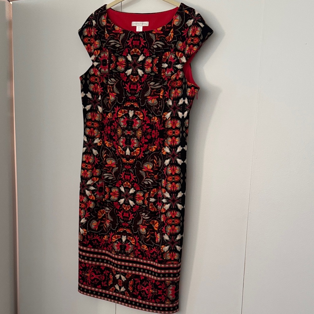 London Times Red and Black Floral Midi Dress